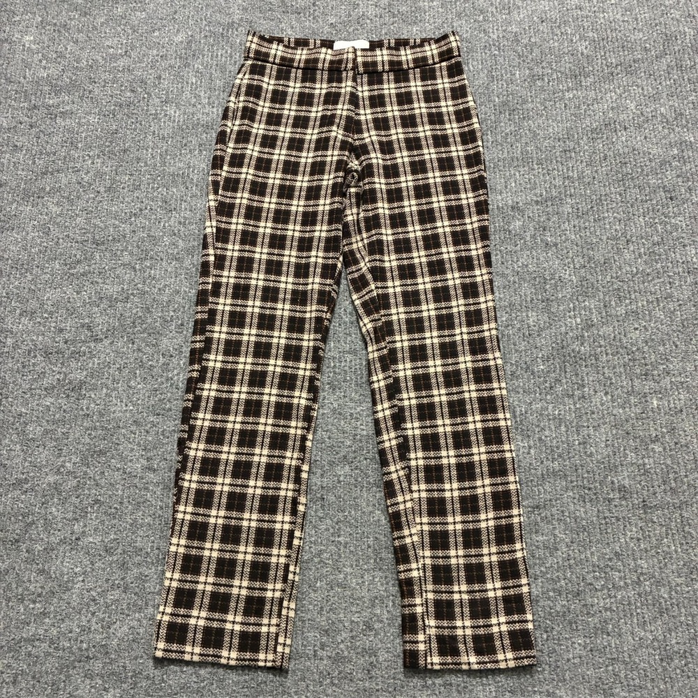 Nordstorm Rack Womens Ponte Pants‎ Size XXS 2XS Brown Plaid Cropped Low Rise